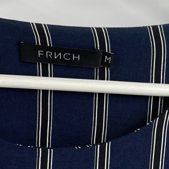FRNCH Dress Striped Shift Dress Navy Cap Short Sleeves Size Medium - Picture 3 of 7